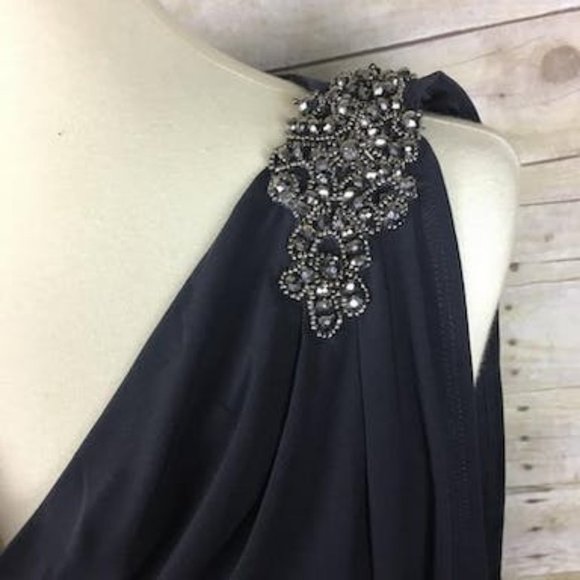 Cache Charcoal Gray Dress w/ Beaded Appliqué Size 4 - Picture 3 of 4